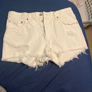 Vintage Levi 501 cutoff shorts in white